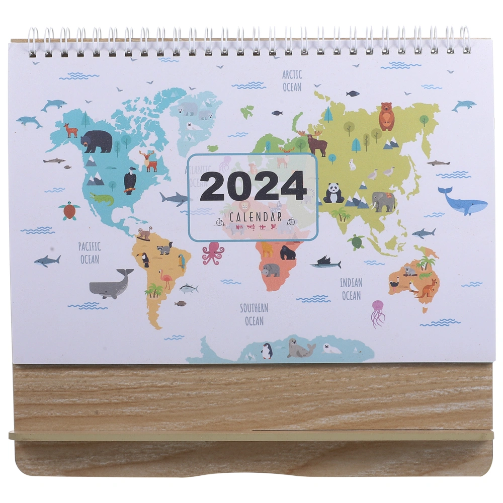 Desk Calendar Freestanding Wooden Calendar 2024 Desktop Calendar for Office Household