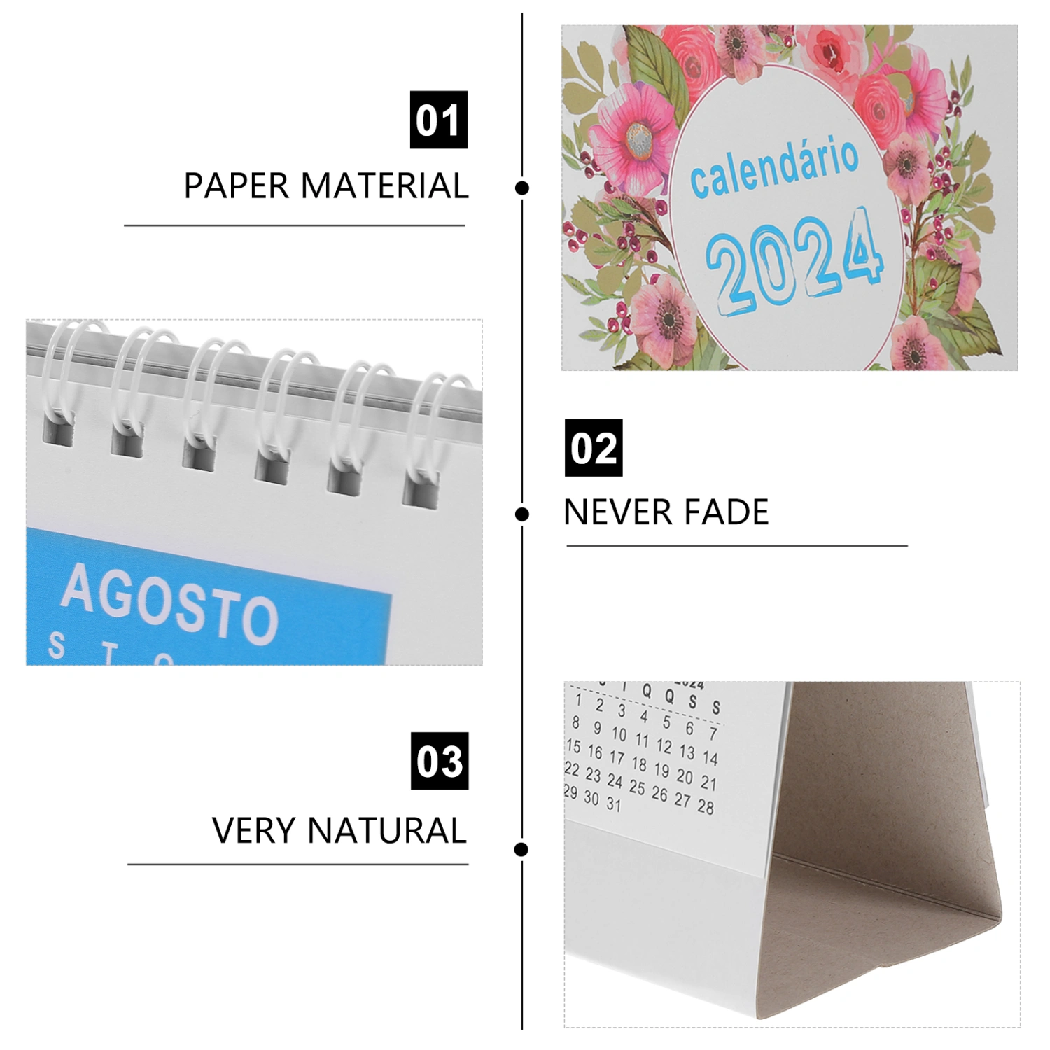 1 Book of Free Standing Calendar 2024 Desktop Calendar Desktop Calendar Desk Calendar for Brazil