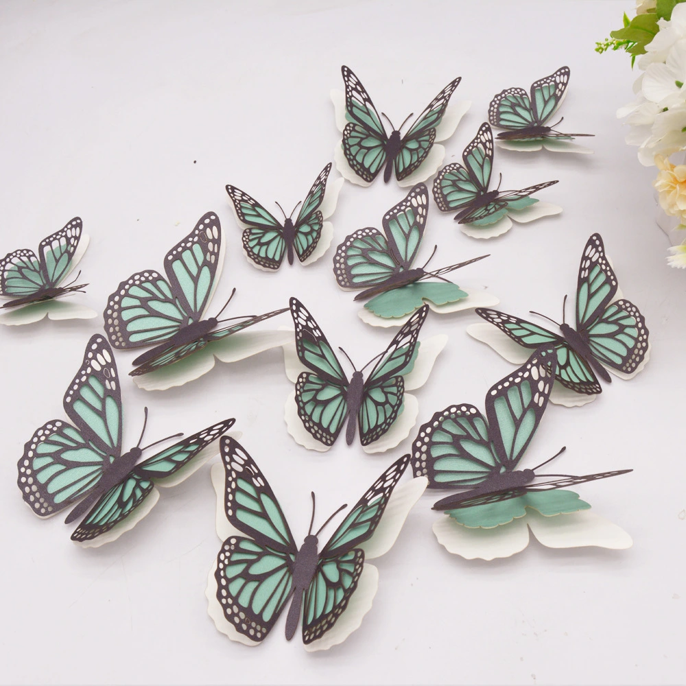 12pcs DIY Butterfly Wall Decals Paper 3D Butterfly Decals Wall Decorative Stickers