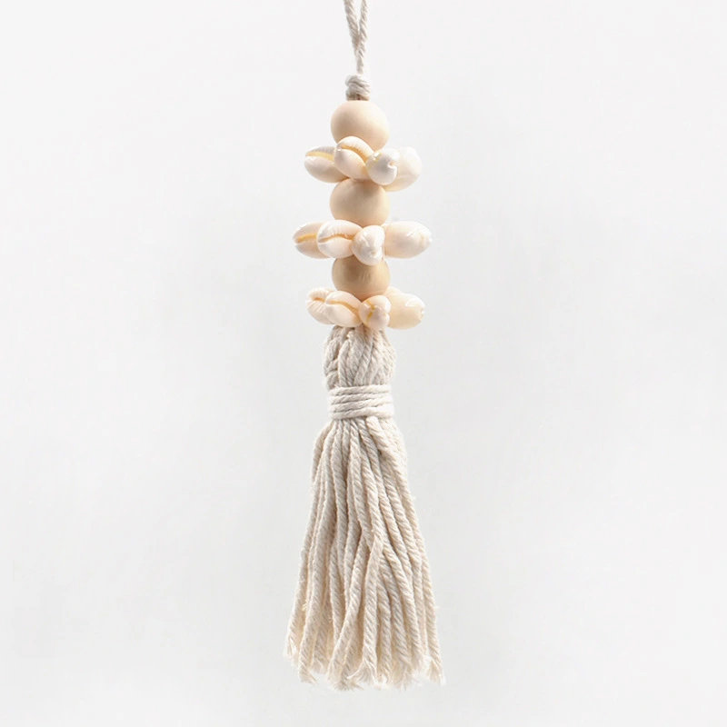 4Pcs Pastoral Style Beads String Delicate Wood Beads Shell String Pendant with Tassel Household Tassel Decor