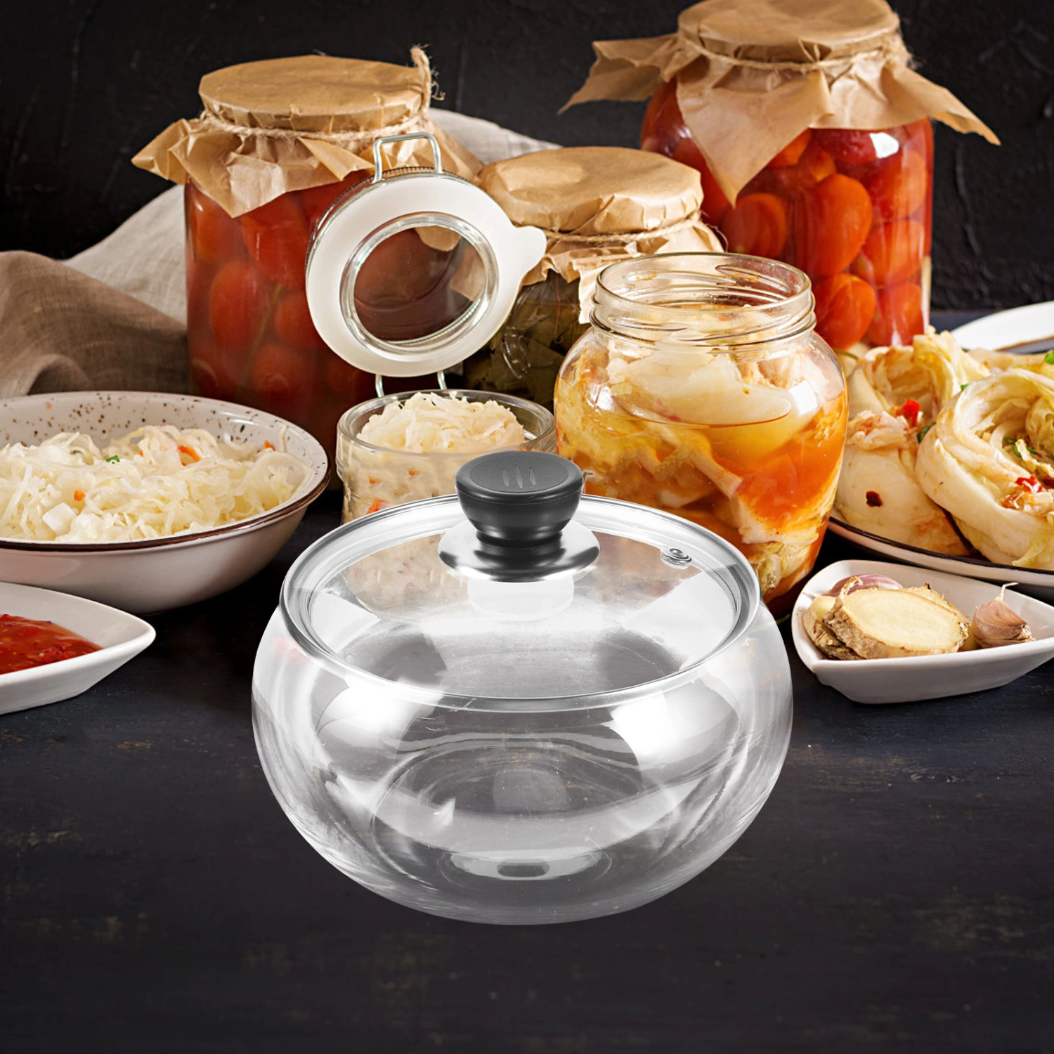 Glass Pickle Jar Transparent Pickle Container Lidded Pickle Canister Wide Mouth Sealed Glass Storage Jar