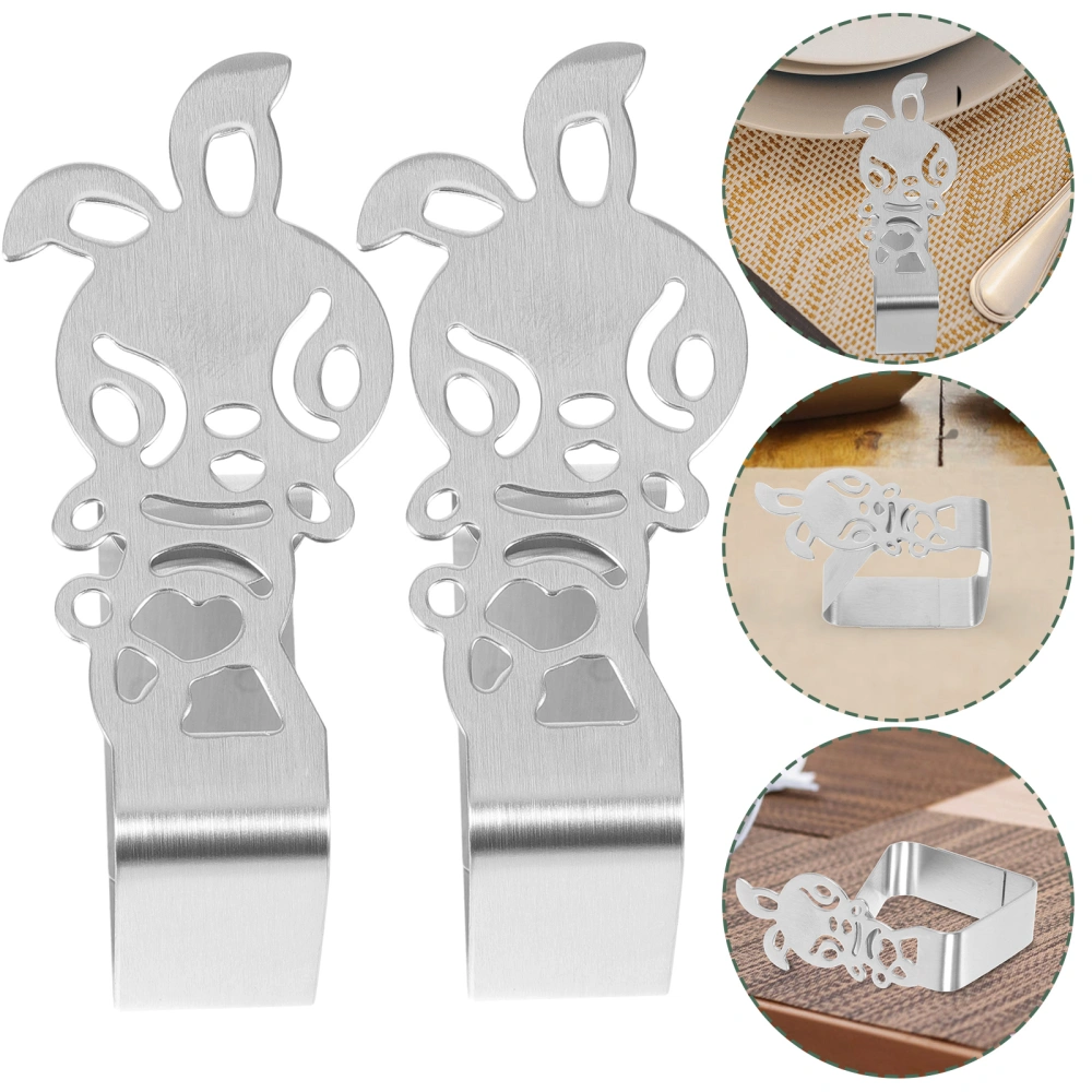 2Pcs Decorative Tablecloth Clips Zodiac Rabbit Thickened Stainless Steel Table Cloth Clamps Holder