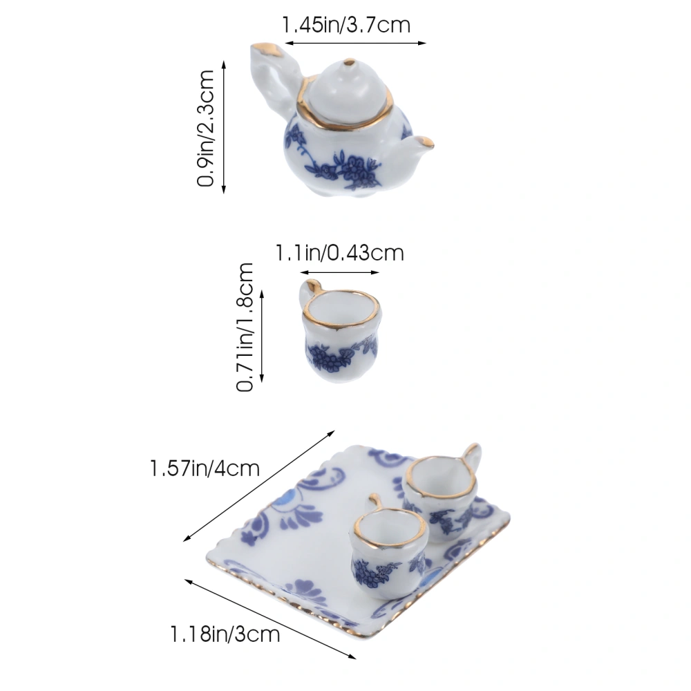 1 Set Mini House Ceramic Tea Set Miniature Teacups Plate Teapot Mini House Accessories