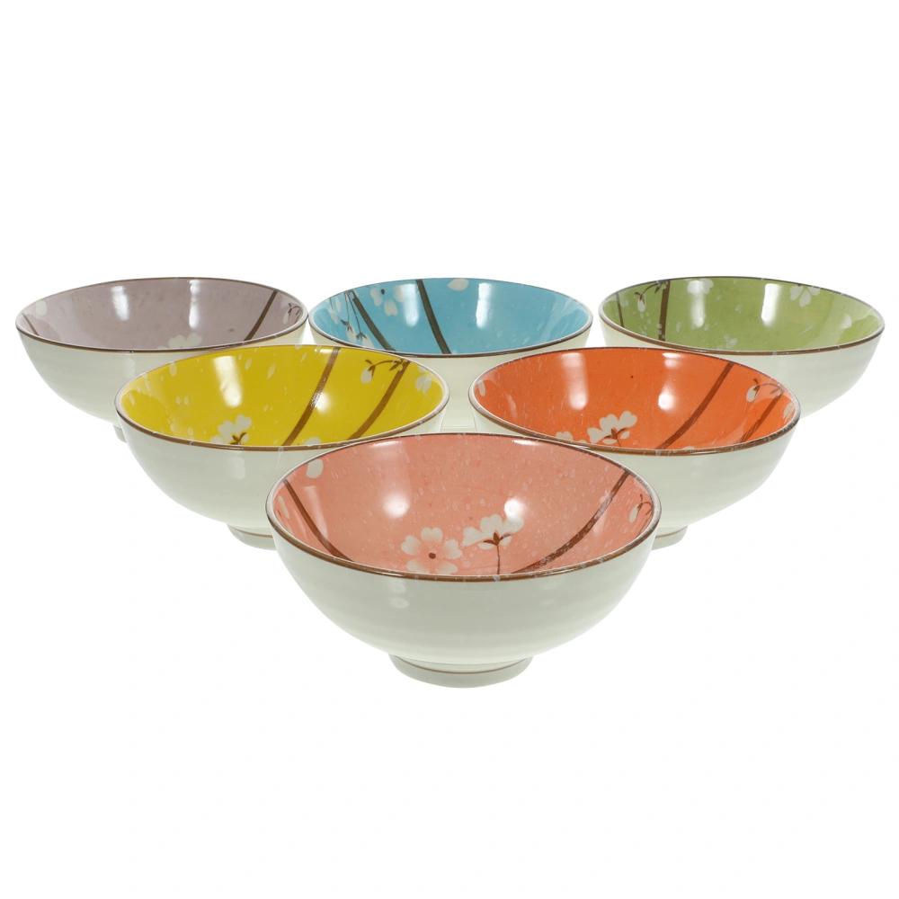 6pcs Ceramic Food Serving Bowl Decorative Rice Bowls Household Fruit Storage Bowls