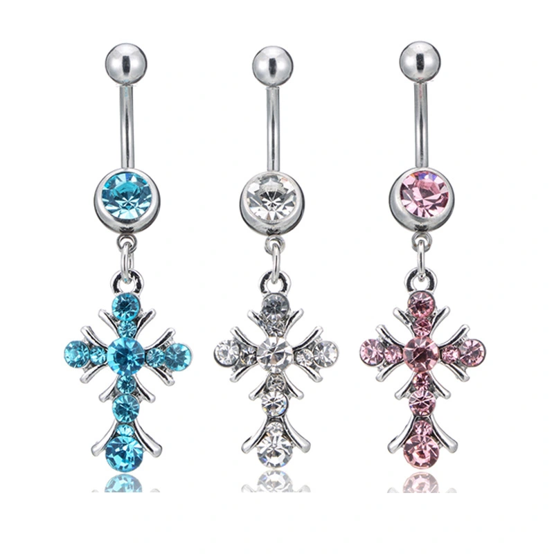 3pcs Women Belly Ring Cross Piercing Navel Ring Ladies Belly Jewelry Rhinestone Belly Decorations