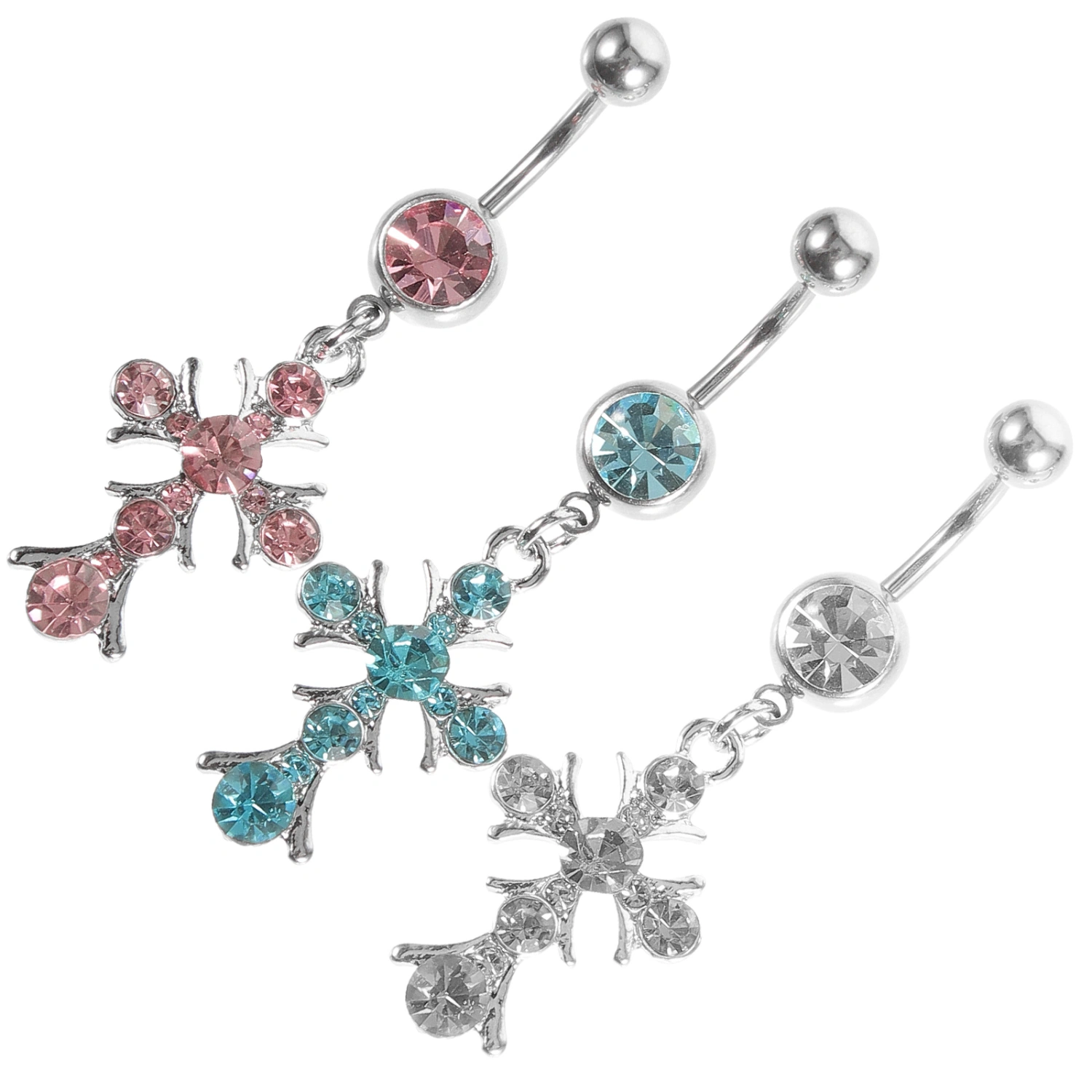 3pcs Women Belly Ring Cross Piercing Navel Ring Ladies Belly Jewelry Rhinestone Belly Decorations