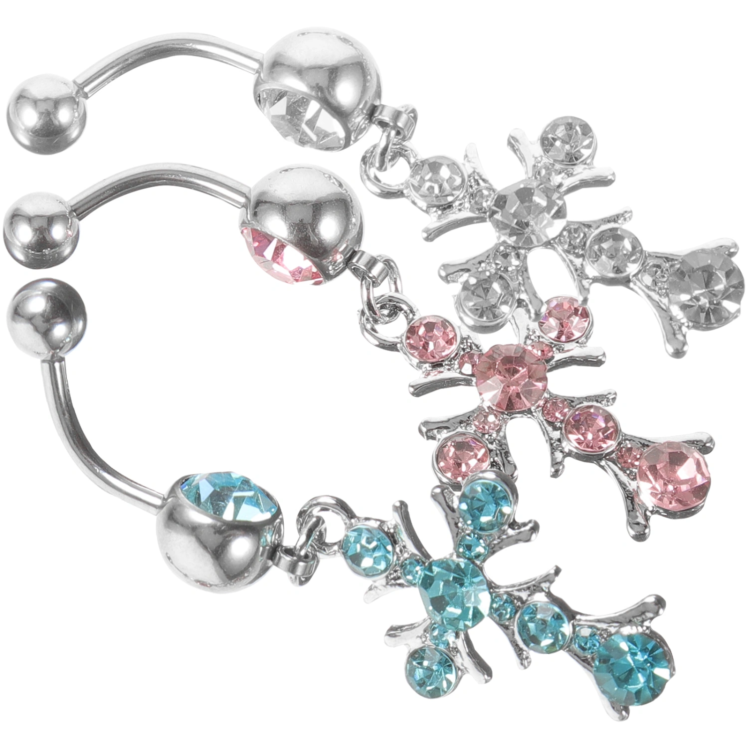 3pcs Women Belly Ring Cross Piercing Navel Ring Ladies Belly Jewelry Rhinestone Belly Decorations