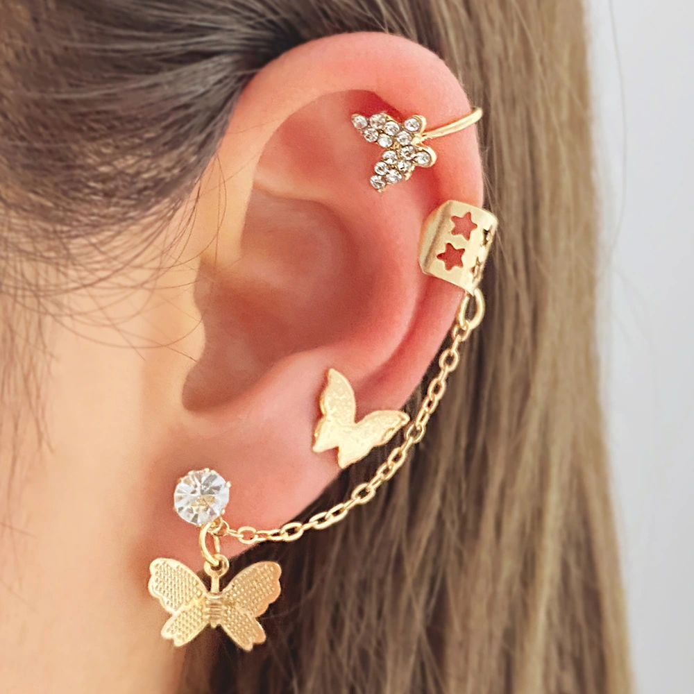 3pcs Butterfly Earrings Butterfly Cuff Chain Earring Tiny Earrings Stud Earrings for Women