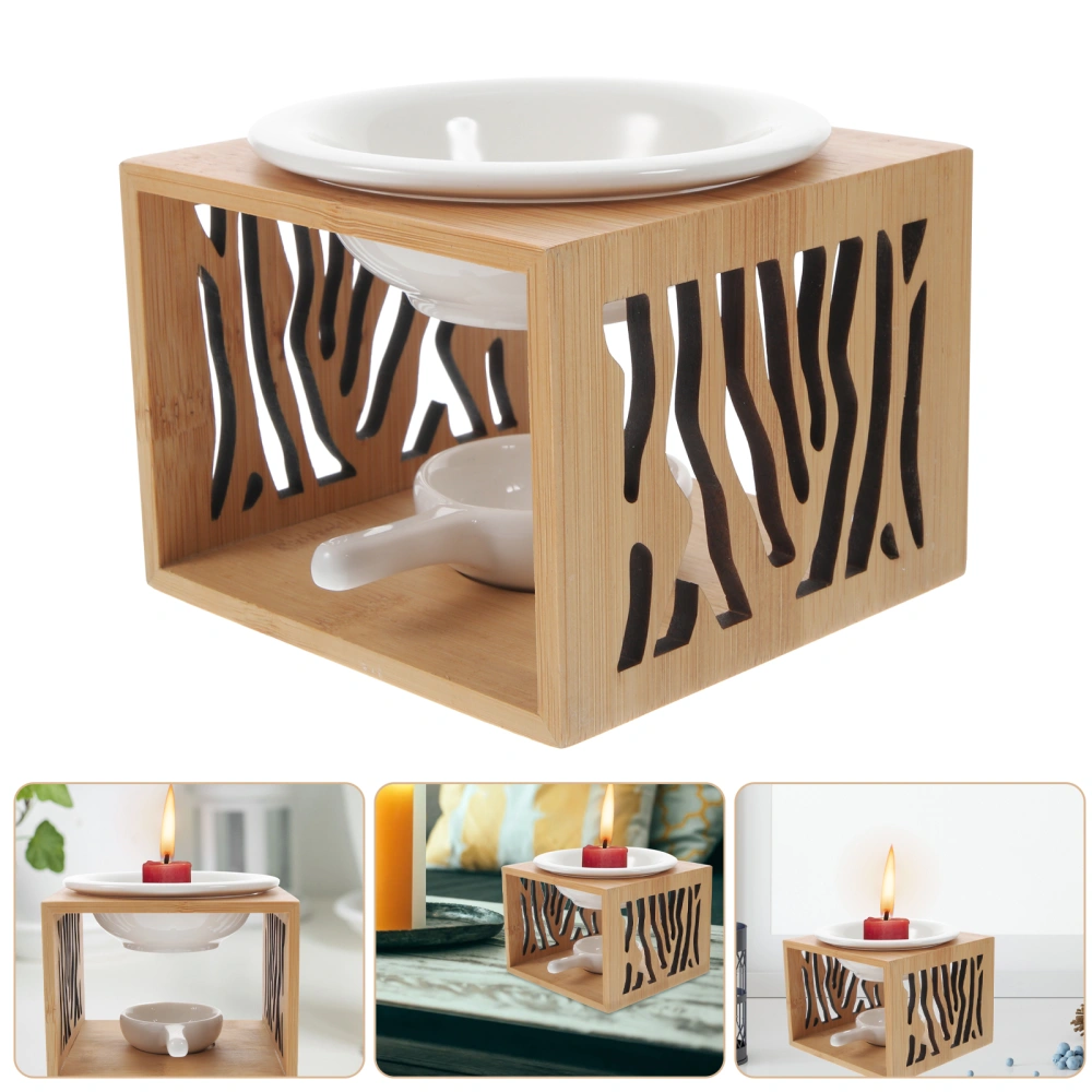 Bamboo Ceramic Essential Oil Burner Scented Wax Melt Warmer with Tealight Candle Holder for Home Office