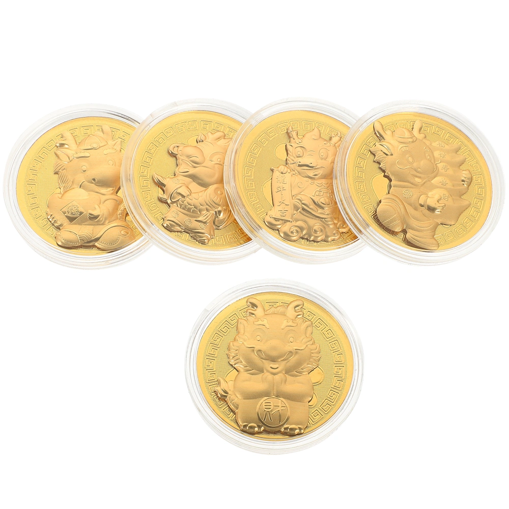 5pcs The Year of Dragon Coins Chinese New Year Coin Collection Commemorative Coin