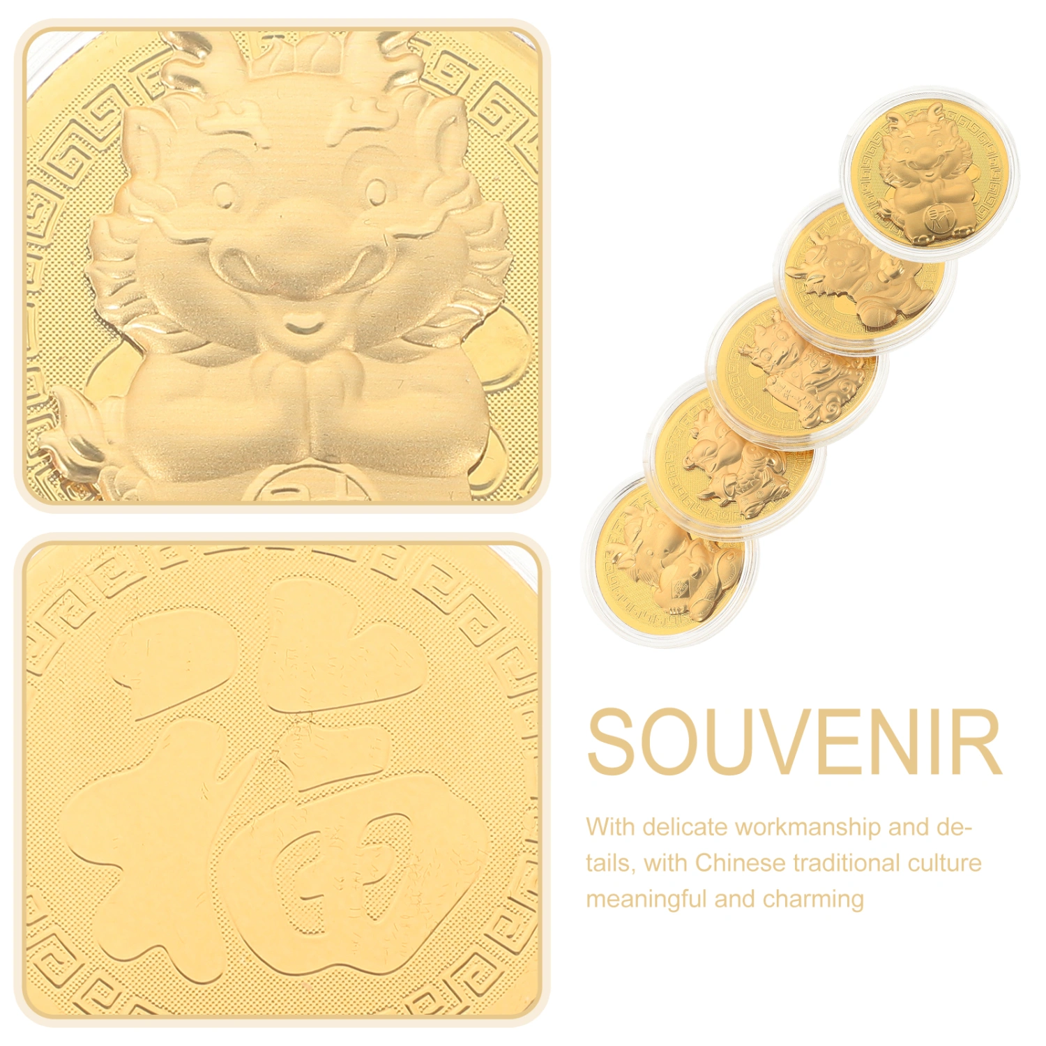 5pcs The Year of Dragon Coins Chinese New Year Coin Collection Commemorative Coin