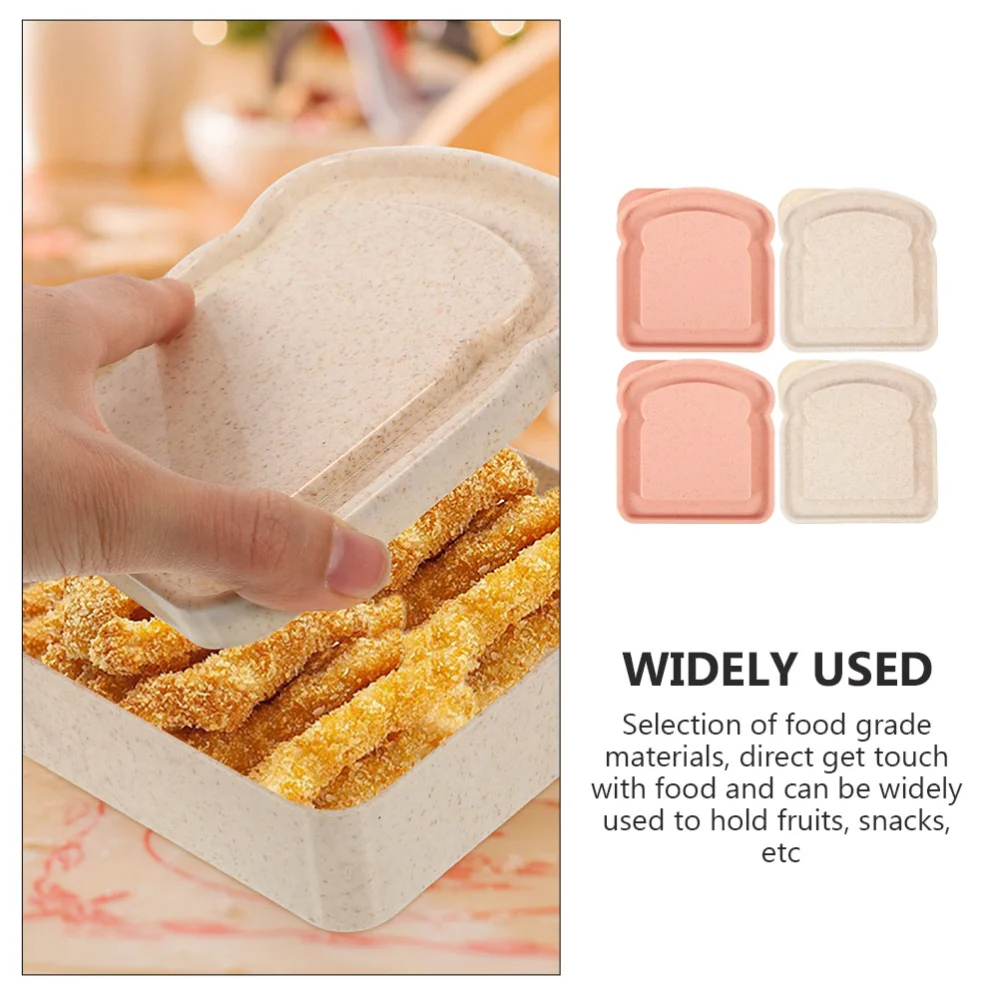 4pcs Portable Sandwich Bread Storage Boxes Dessert Storage Cases Daily Use Food Containers