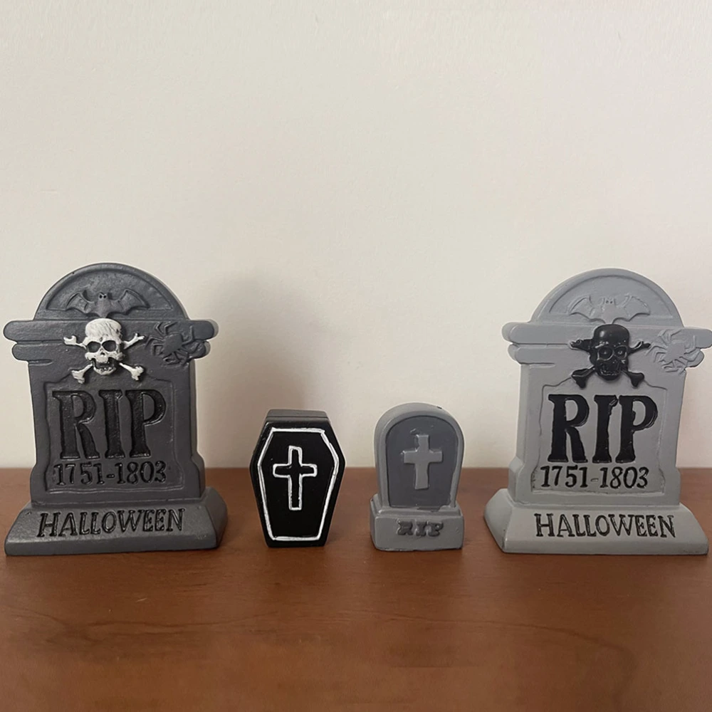 4pcs Decorative Tombstone Halloween Haunted House Tombstone Decor Resin Tombstone