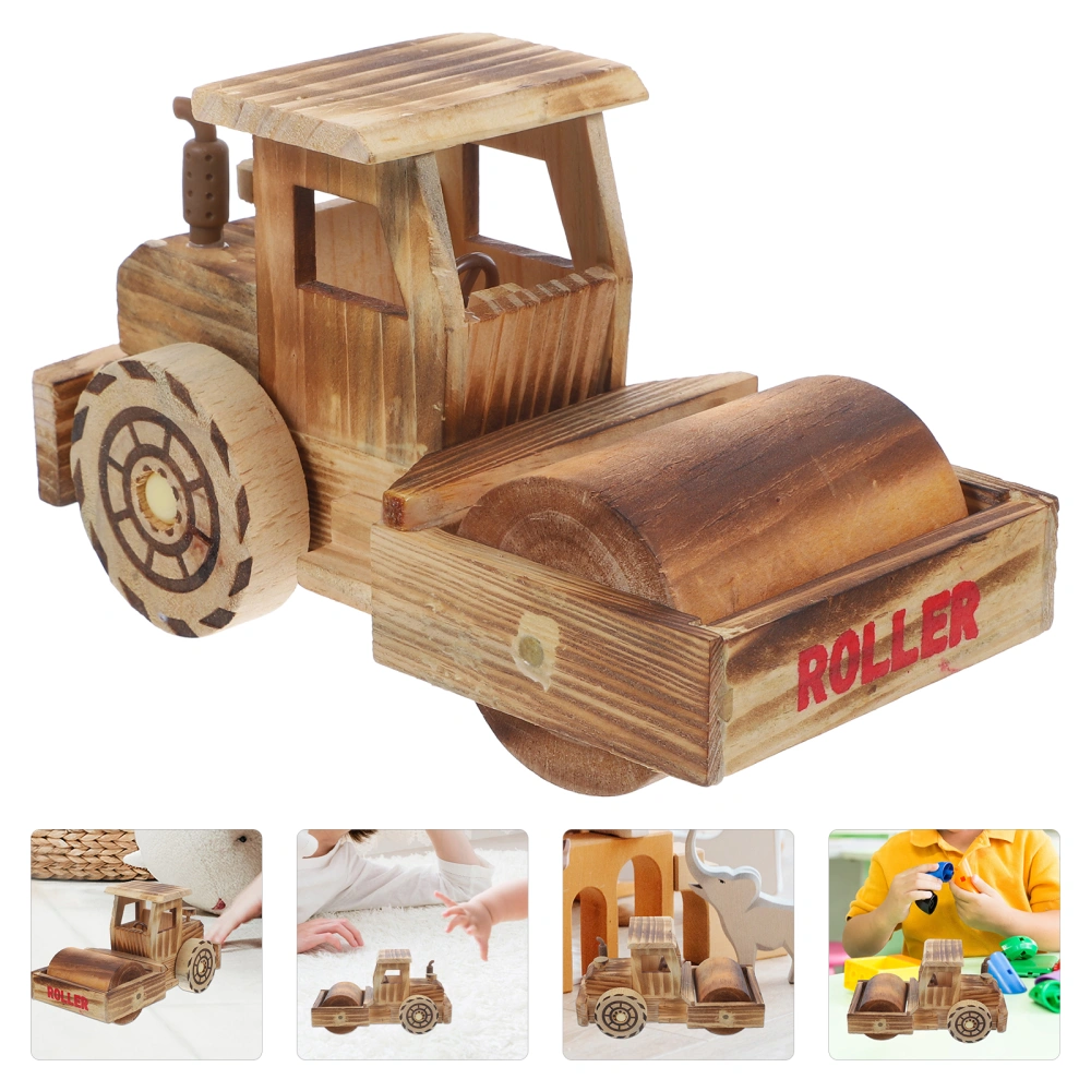 Wooden Road Roller Model Construction Vehicle Toy Car Model Toy for Kids