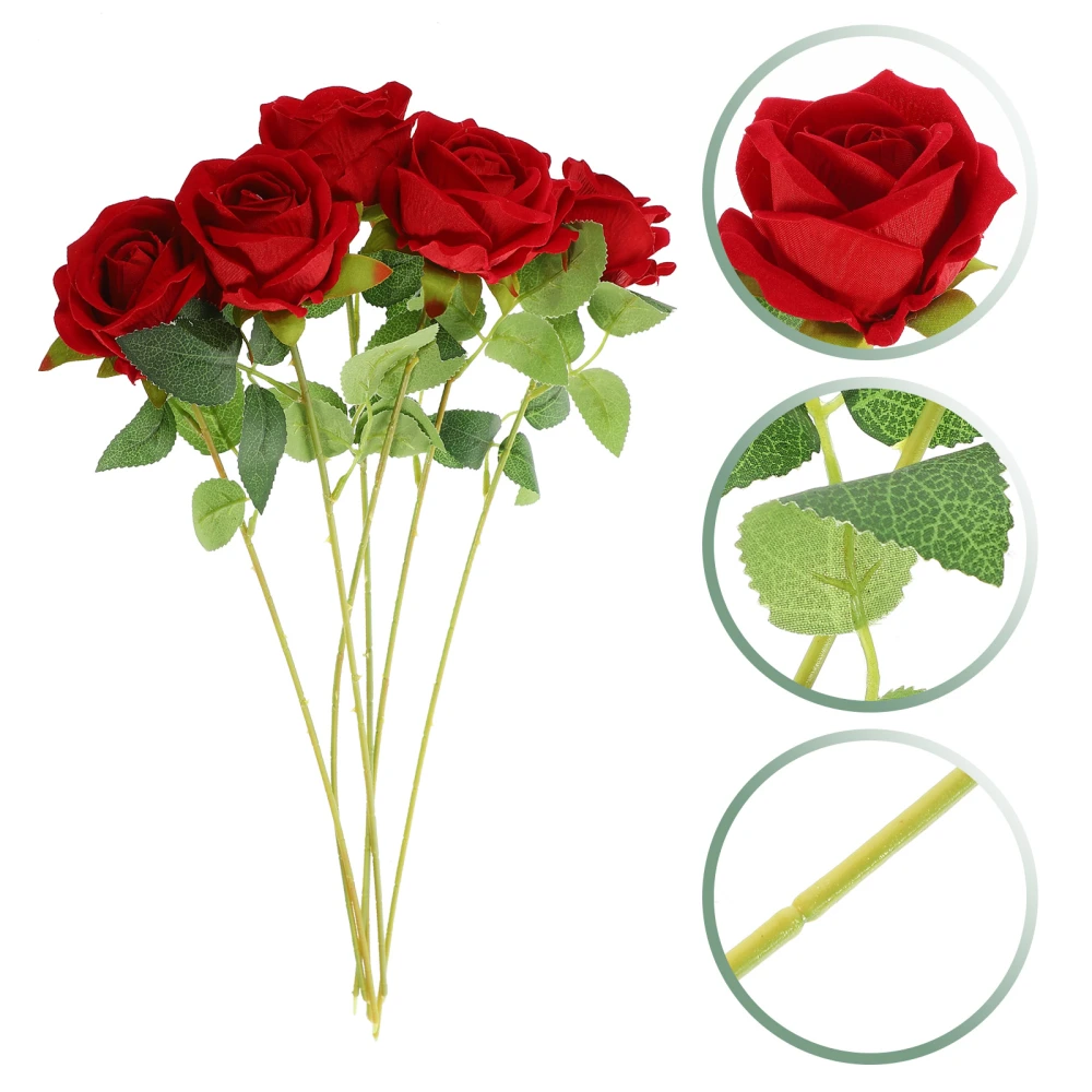 6pcs Fake Rose Bouquet Simulated Rose Model Realistic Artificial Rose Flower Decoration Valentine's Day Supply