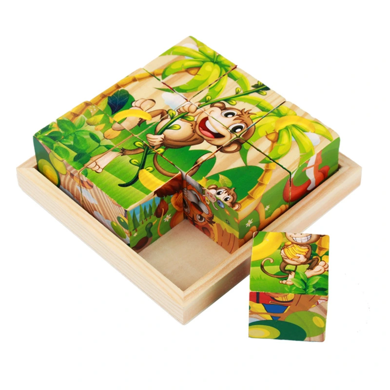 5pcs Blocks Puzzle Wood Tray Square Wooden Serving Platter Blocks Puzzle Tray