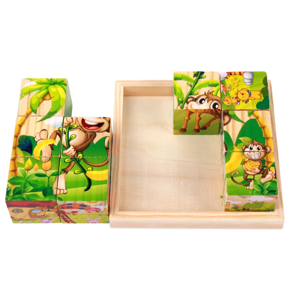 5pcs Blocks Puzzle Wood Tray Square Wooden Serving Platter Blocks Puzzle Tray