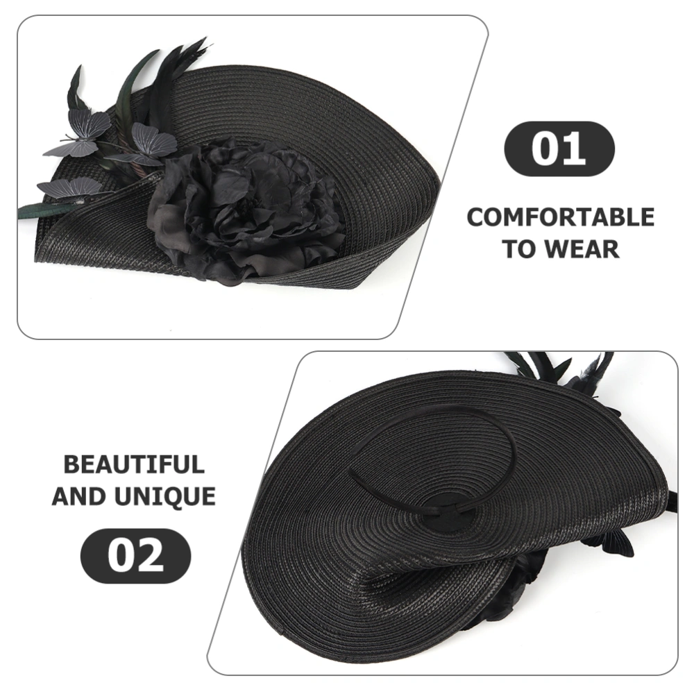 Women Fascinator Straw Hat Tea Party Headdress Banquet Hat Exaggerated Butterfly Headband