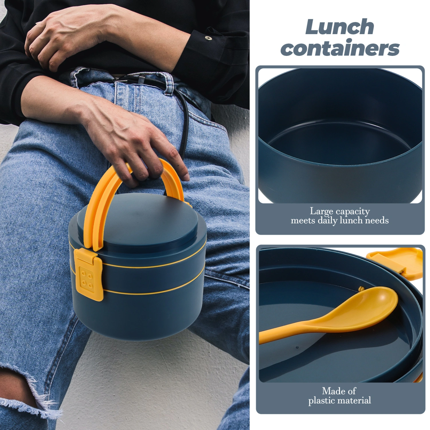 Bento Box Portable Lunch Box Plastic Lunch Container Large Capacity 2 Layers Bento Box
