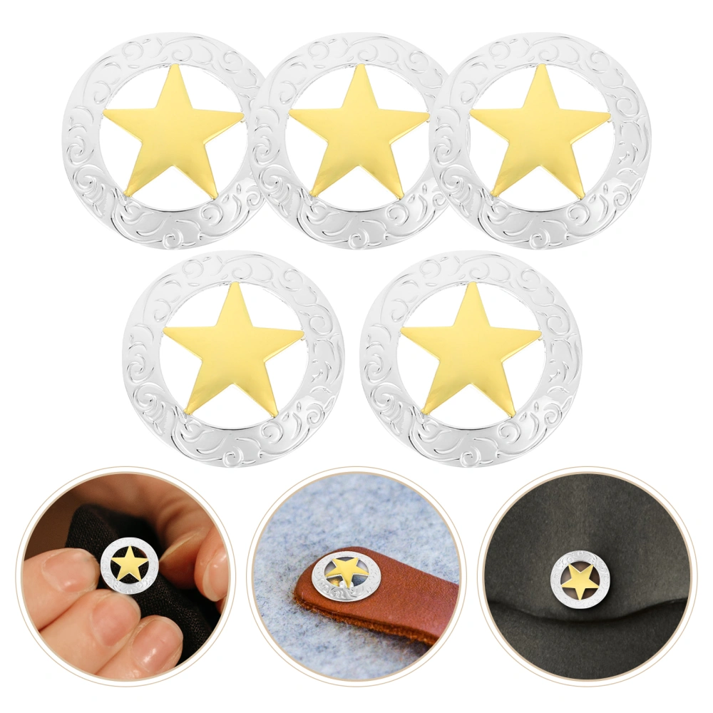 5pcs Star Shaped Button Metal Five-pointed Star Shaped Buttons Handcraft Buttons