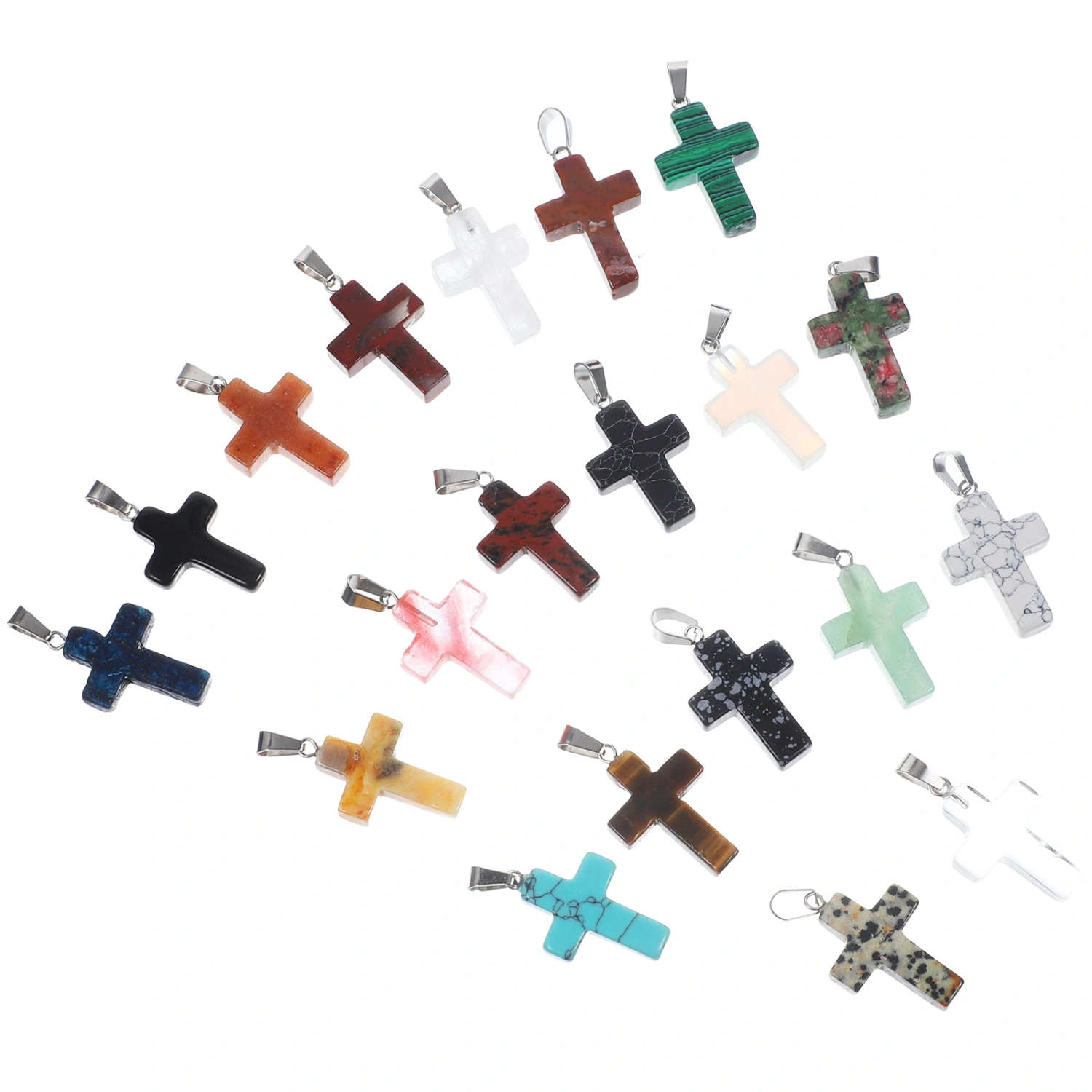 20Pcs Small Natural Stone Cross Beads Multi-use Loose Beads Bracelets Beads Decorations