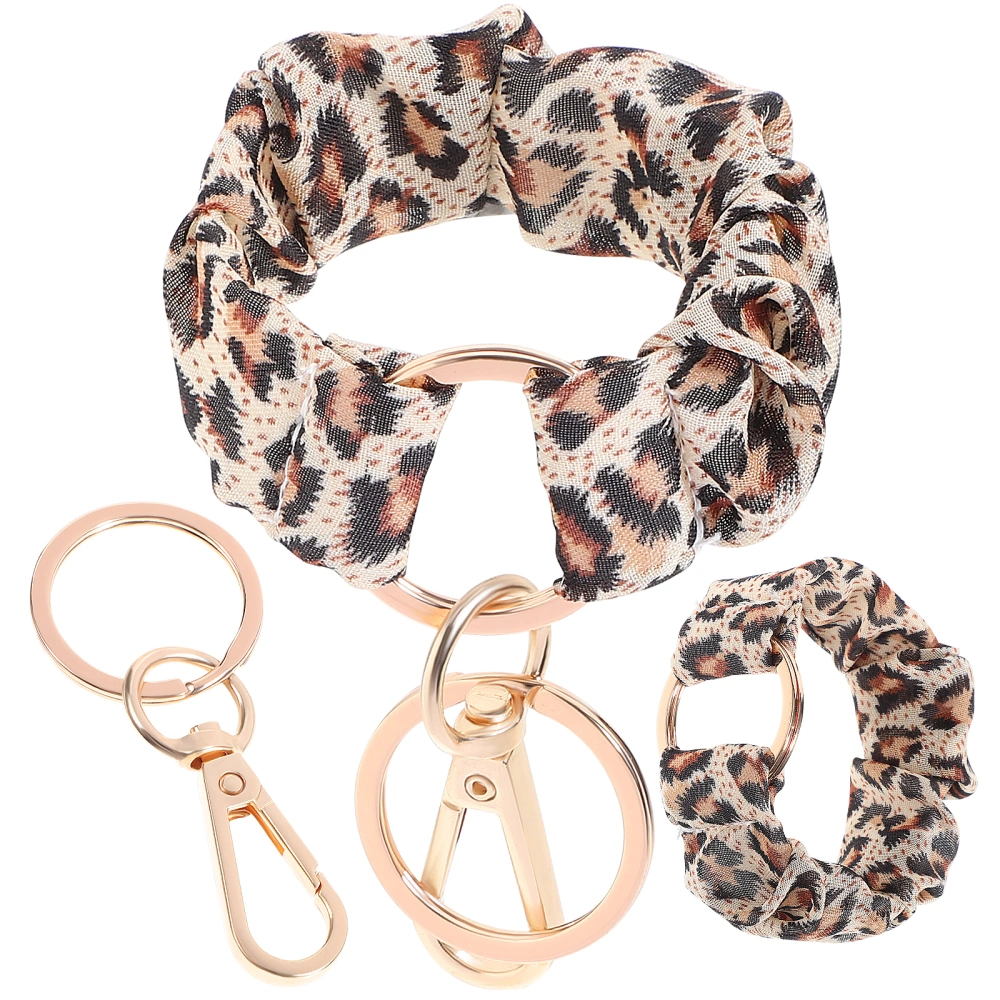 2Pcs Leopard Print Hanging Key Chain Bracelet Women Stretchy Hair Ties Hair Accessories