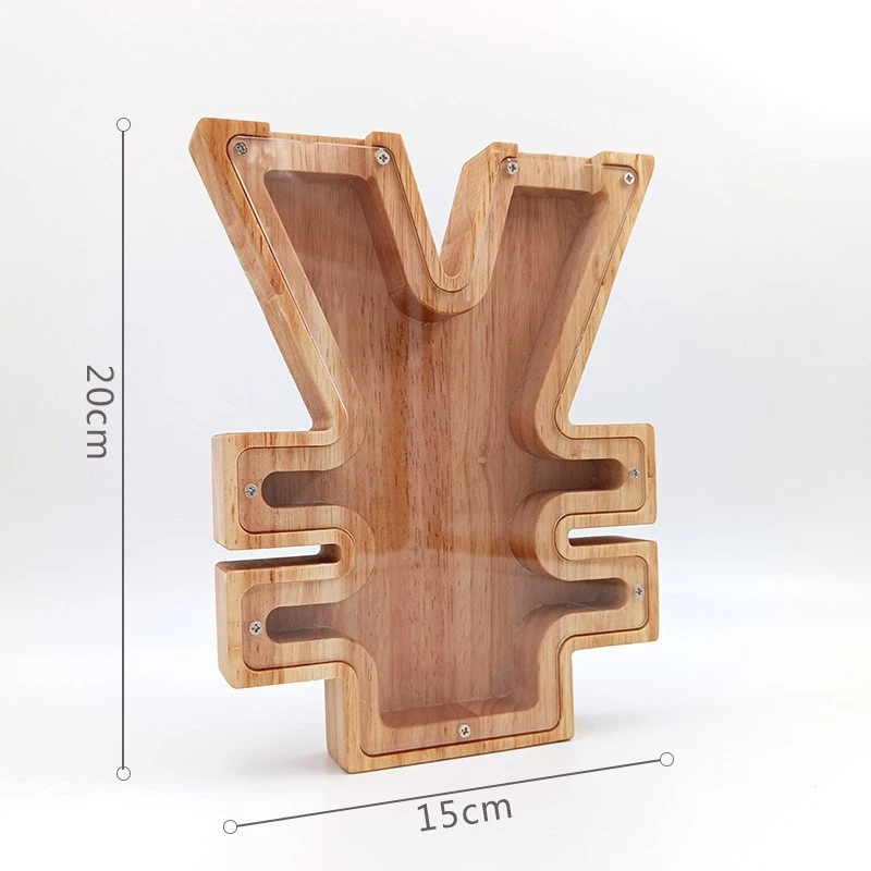 Animal Shaped Money Box Coins Collector Clear Saving Pot Wood Craft Money Box