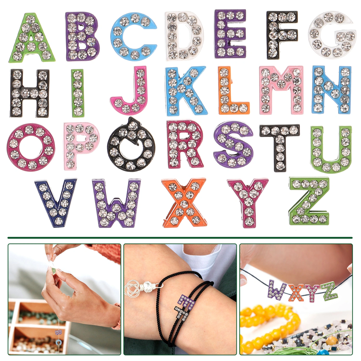 26Pcs Letter Charms Rhinestone Letter Charms Necklace Charms Letters for Crafts Bracelet Charms