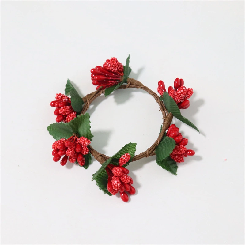 5pcs Christmas Style Candle Holders Ring Fake Berries Candle Rings Wreath Christmas Decors