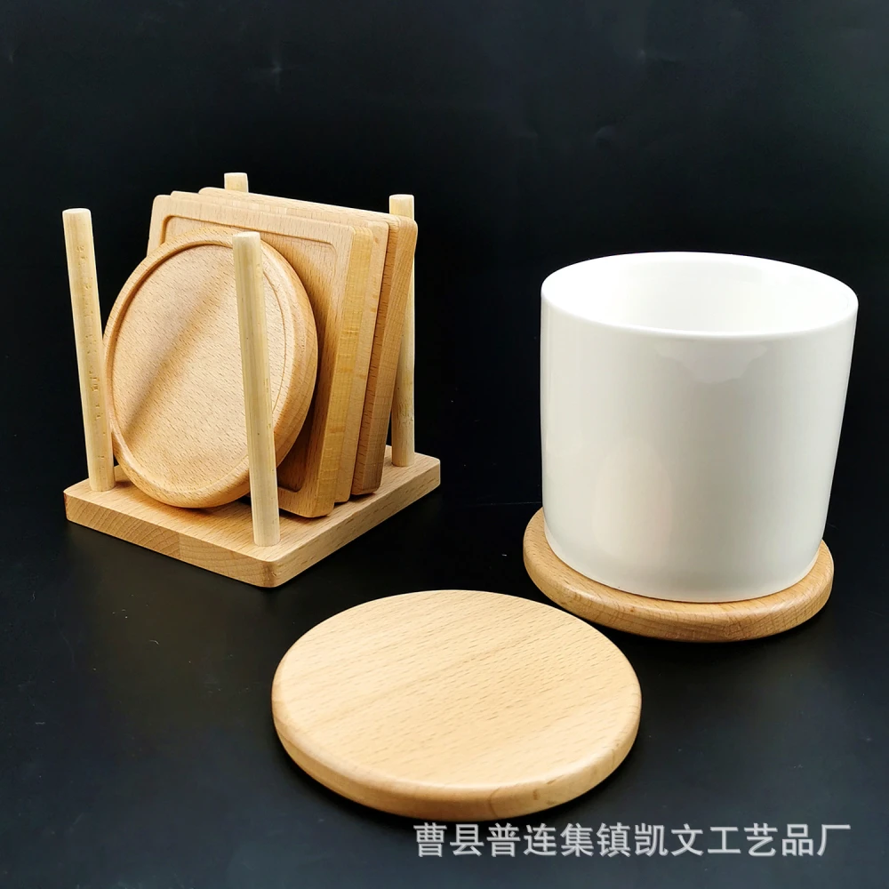 Wooden Table Coaster Heat-resistant Mug Coaster Dining Table Protective Cup Mat Round Wooden Coaster