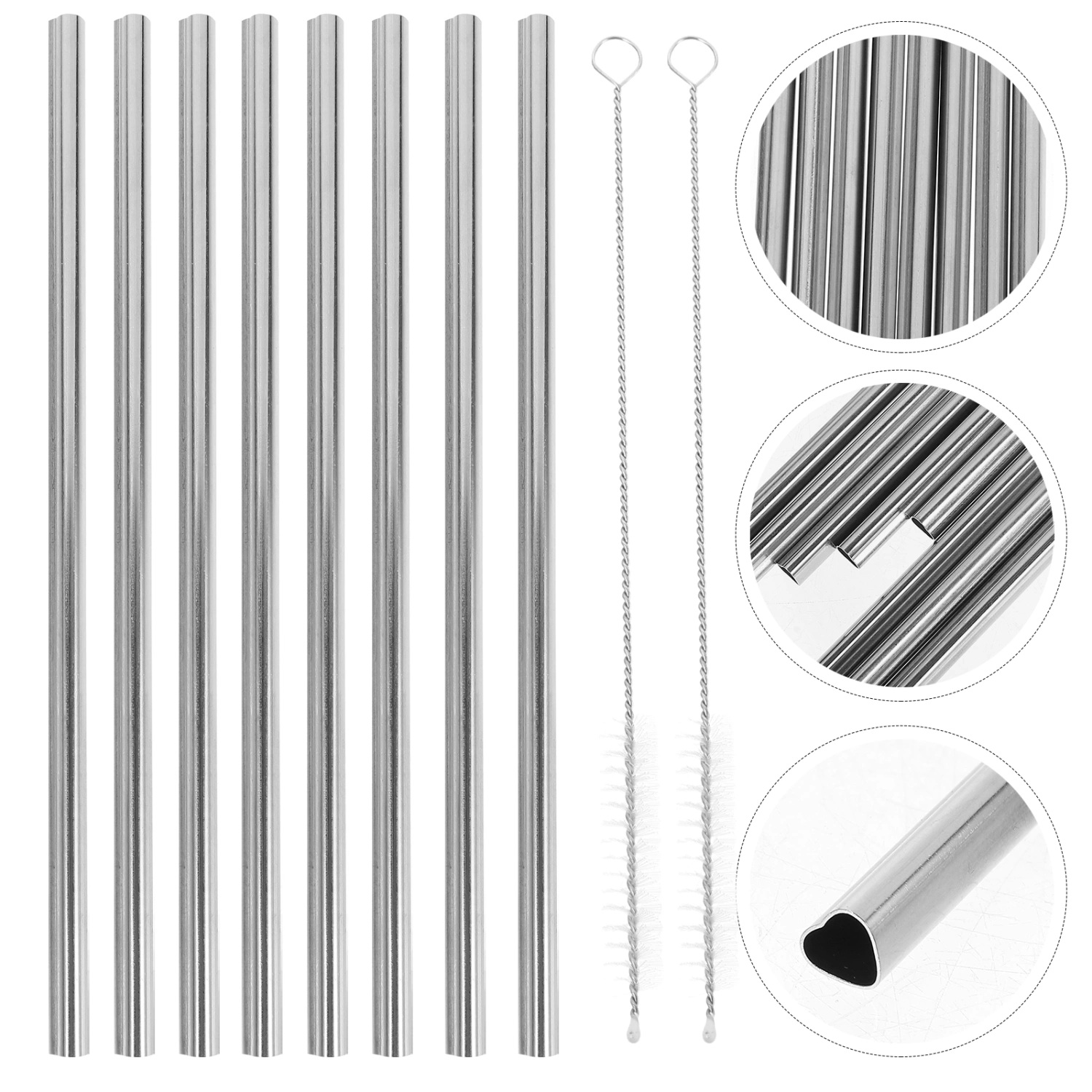 1 Set Stainless Steel Straws Reusable Metal Straw Cute Straws with Cleaning Brushes for Drinks