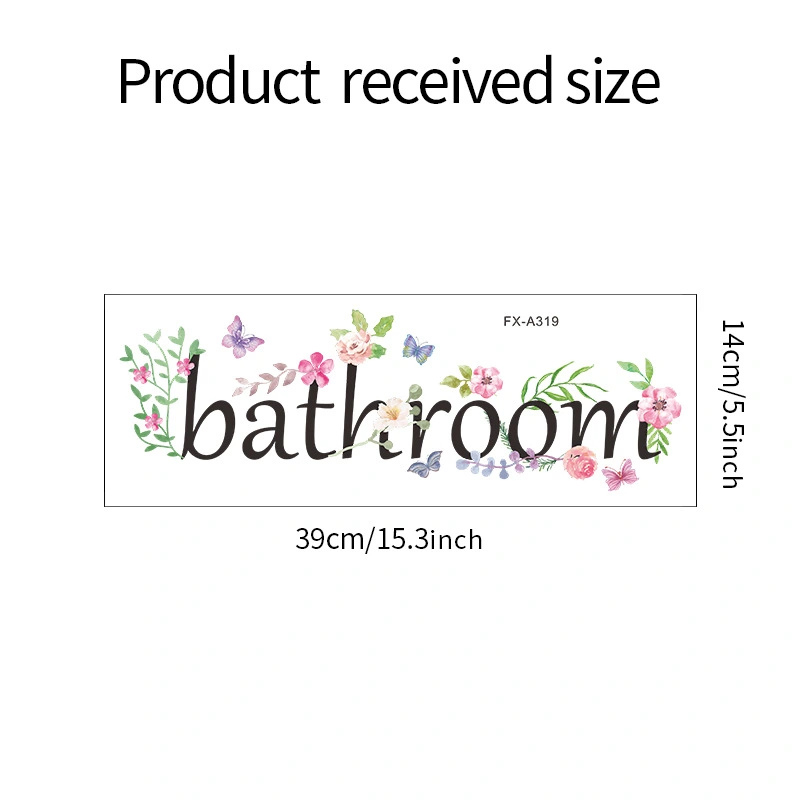 4pcs English Letter Bathroom and Flower Printing Sticker Bathroom Door Sticker Bathroom Decals