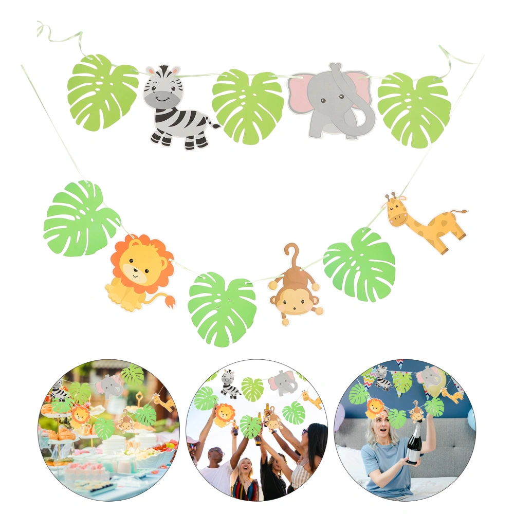 1 Set of Animal Leaf Design Happy Birthday Banners Party Paper Decorations