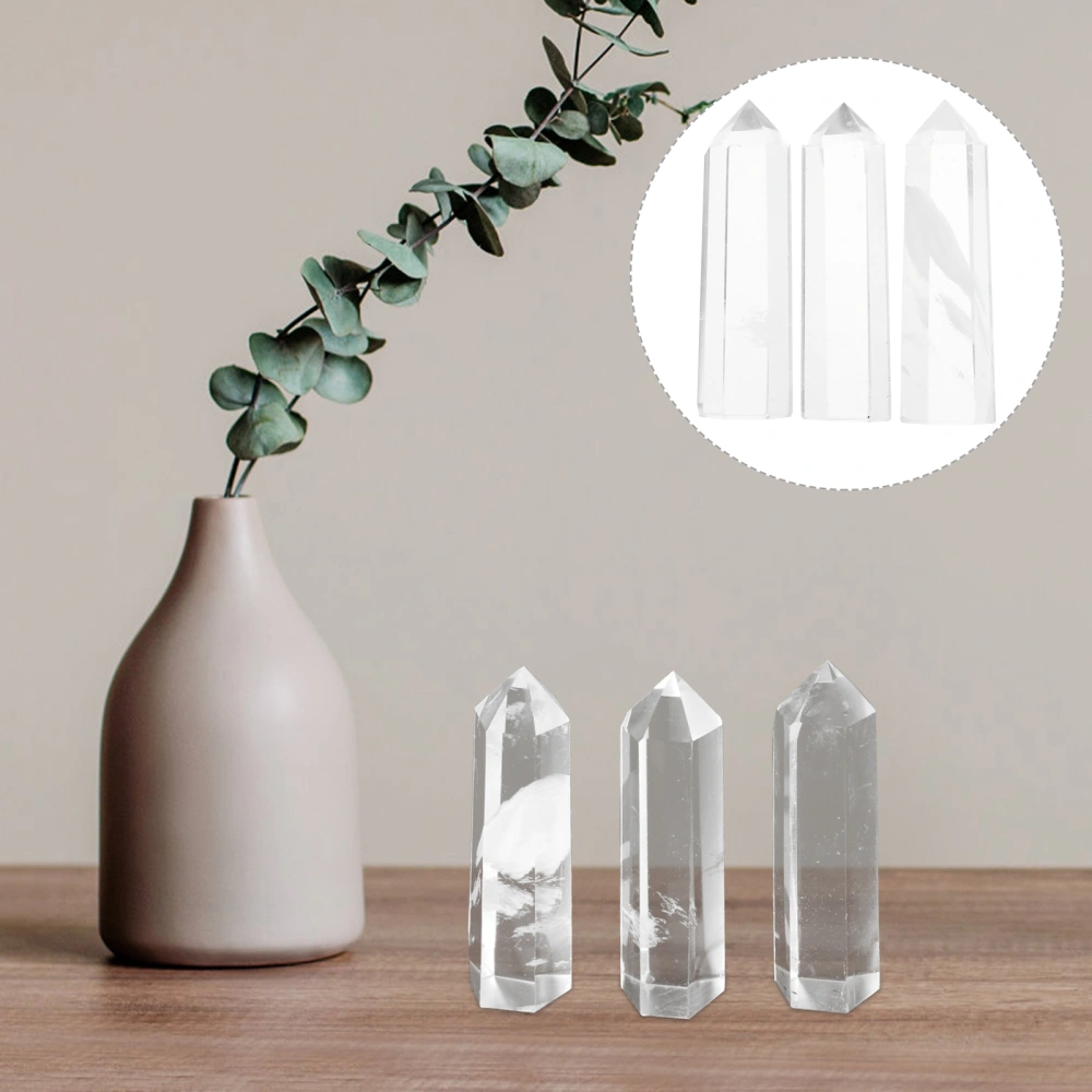 3Pcs Crystal Tower Natural Crystal Stone Decorative Hexagonal Crystal Column for Home Office