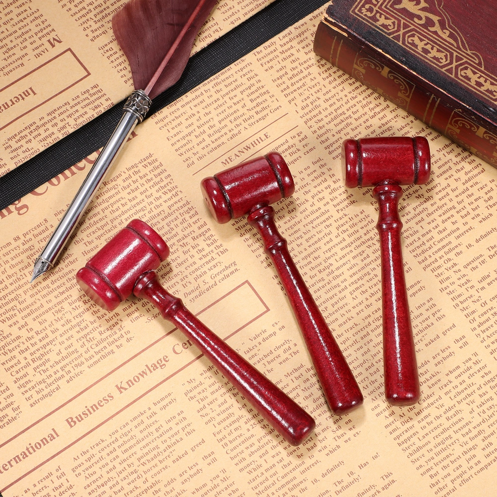 3Pcs Judge Gavel Children Toy Mini Wooden Hammers Cosplay Lawyer Home Decorations