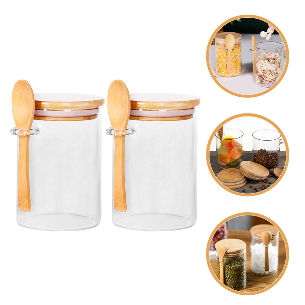 2Pcs Glass Jar with Bamboo Lid Clear Flour Cereal Rice Sugar Jar Tea Coffee Bean Container