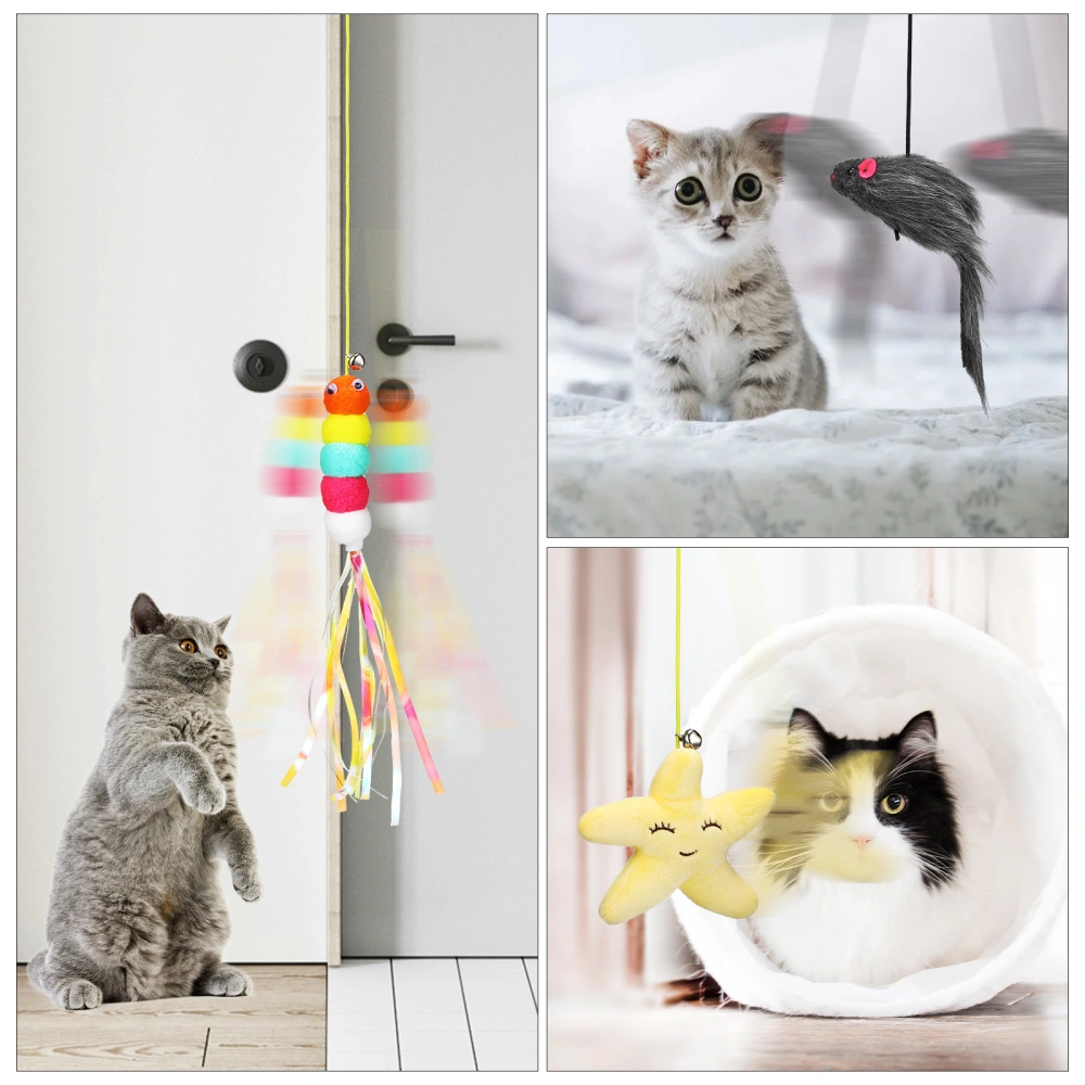 6Pcs Hanging Door Cat Toys Caterpillar Mouse Bell Kitten Teaser Toys with Retractable Rope