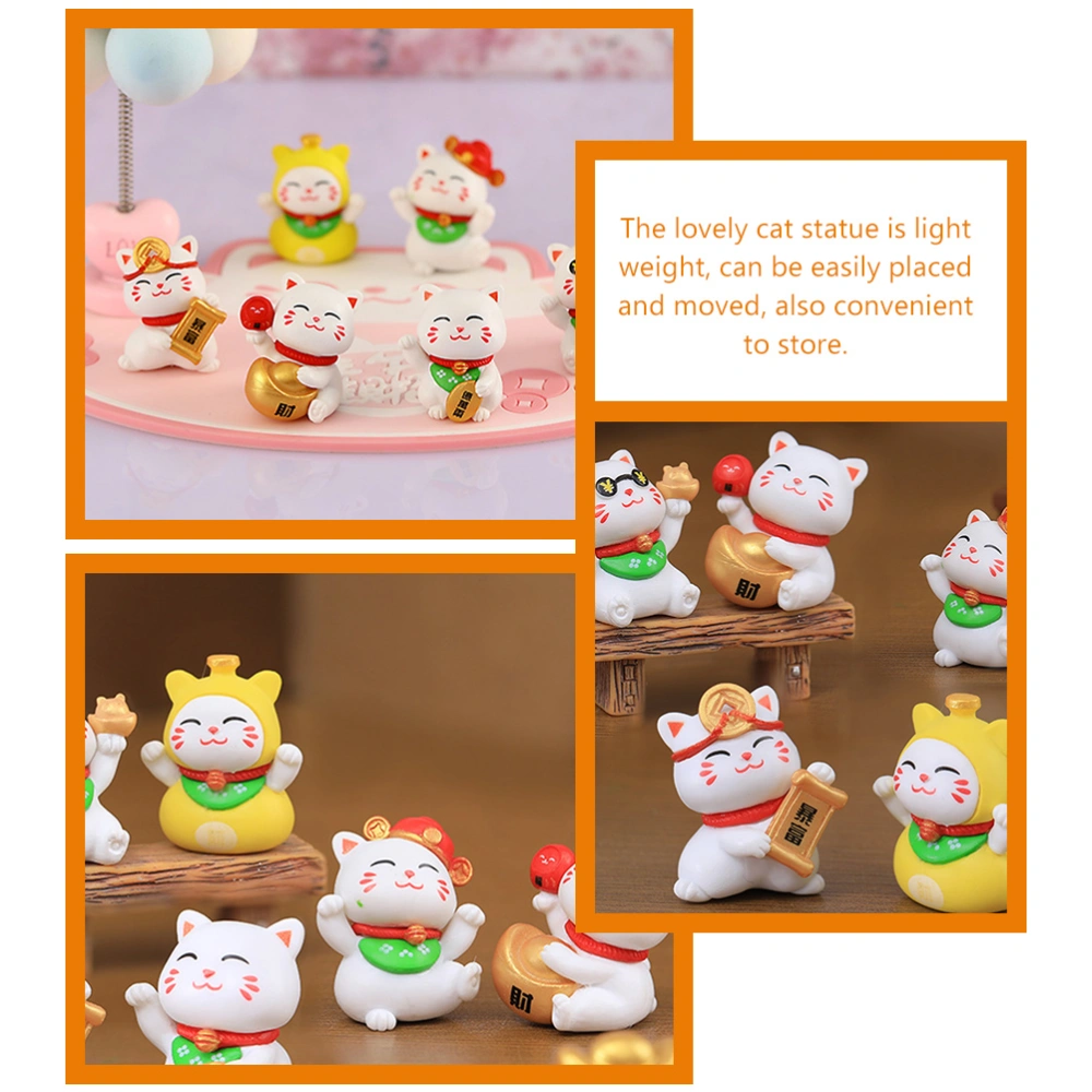 6Pcs Cat Figurine Micro Landscape Decoration Kitten Figurine Mini Resin Garden Ornament