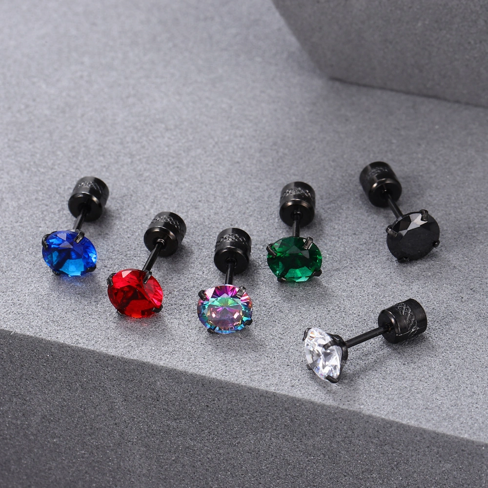 6 Pairs of Titanium Stainless Steel Earrings Cubic Zirconia Fashion Earrings Studs Screw Stopper Earrings Jewelry Presents