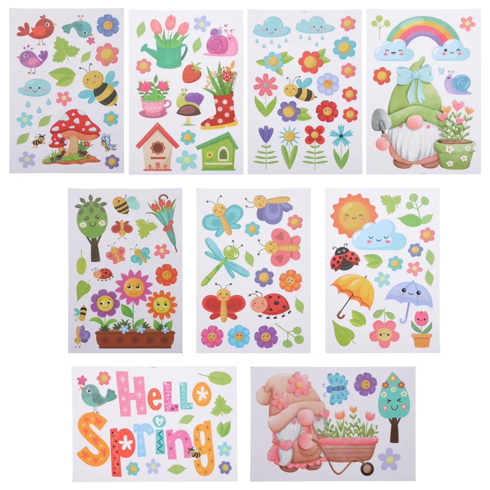 9pcs Spring Window Clings Spring Stickers Window Decals Cartoon DIY Glass Door Decals