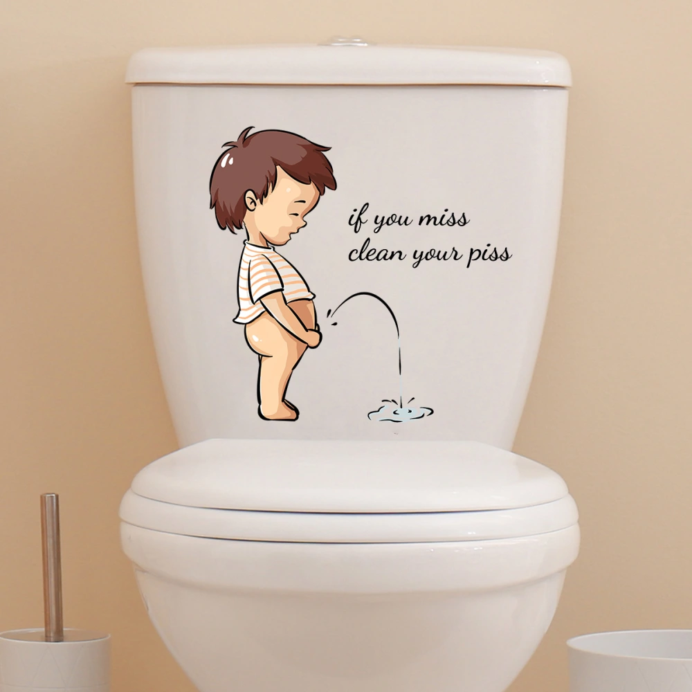 2 Sheets Cartoon Toilet Stickers Toilet Seat Quote Bathroom Rule Lettering Decal