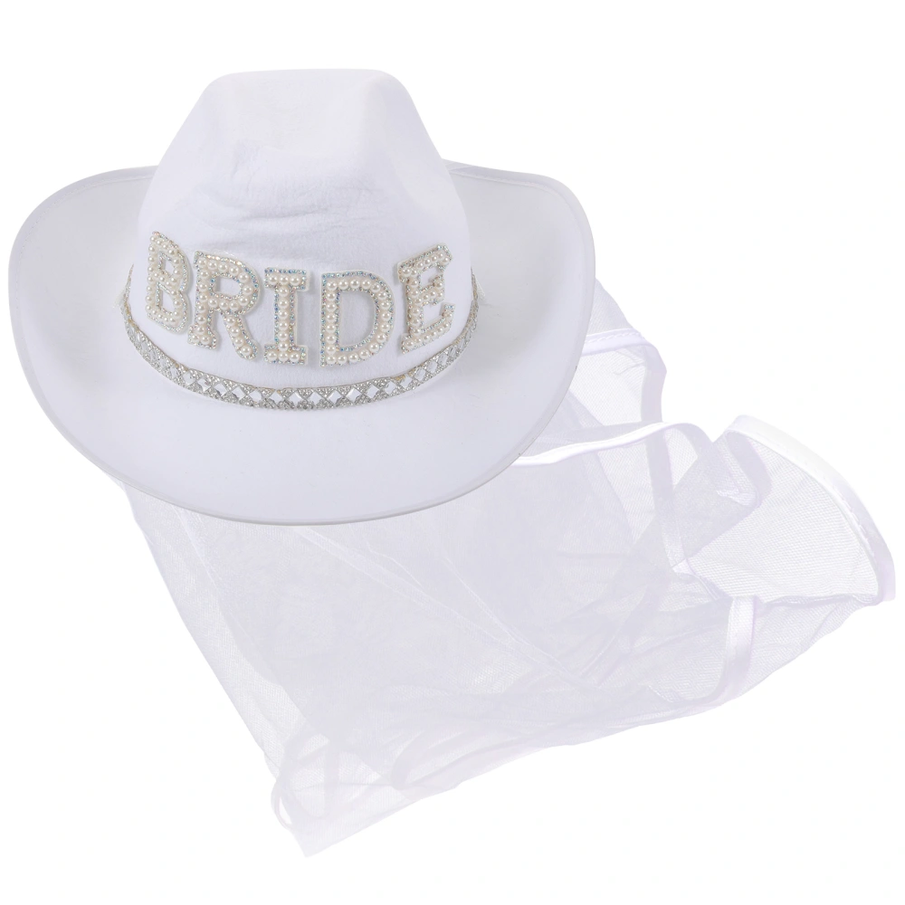 Bridal Cowboy Hat with Veil Bachelorette Party Hat Women Cowgirl Hat Wedding Bridal Decoration