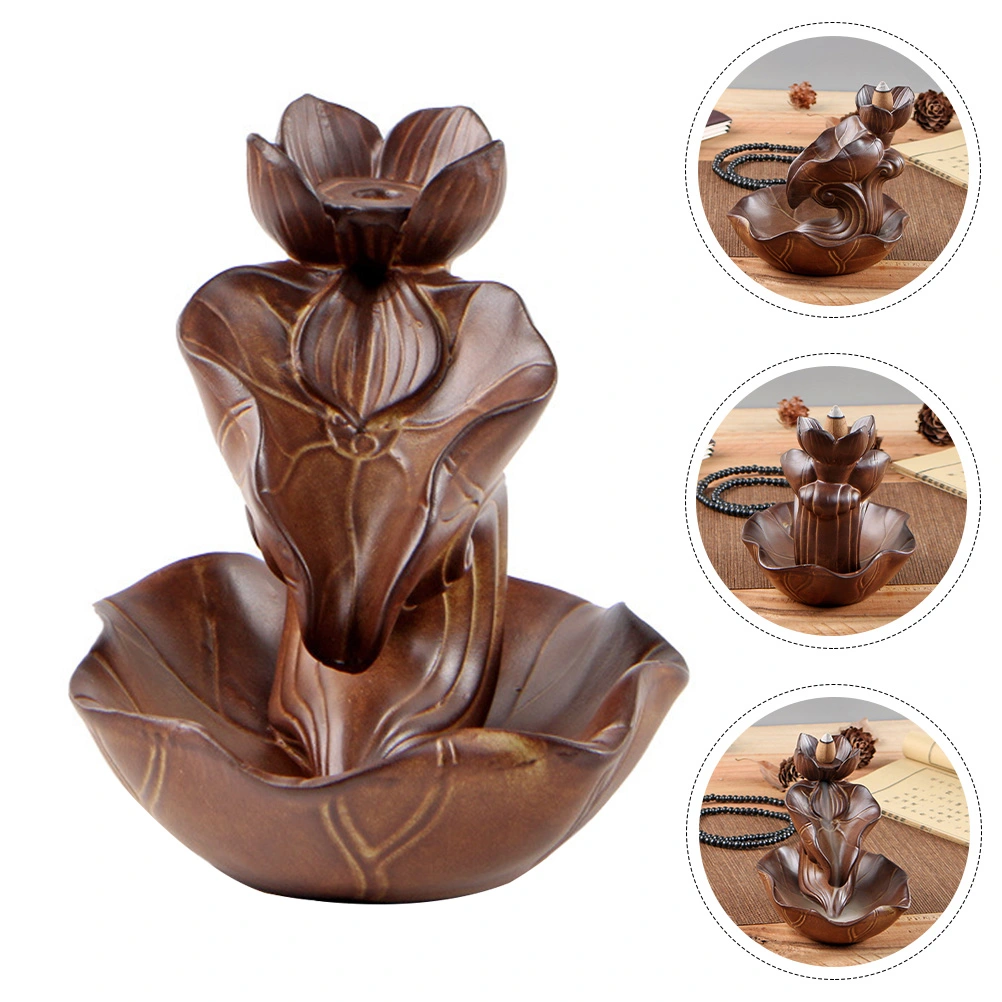 Backflow Incense Burner Waterfall Incense Holder Ceramic Lotus Design Incense Burner