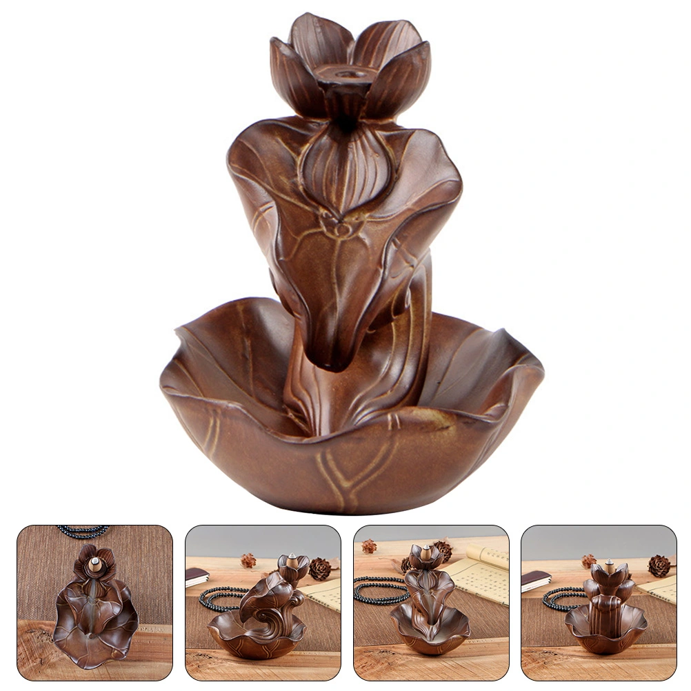 Backflow Incense Burner Waterfall Incense Holder Ceramic Lotus Design Incense Burner
