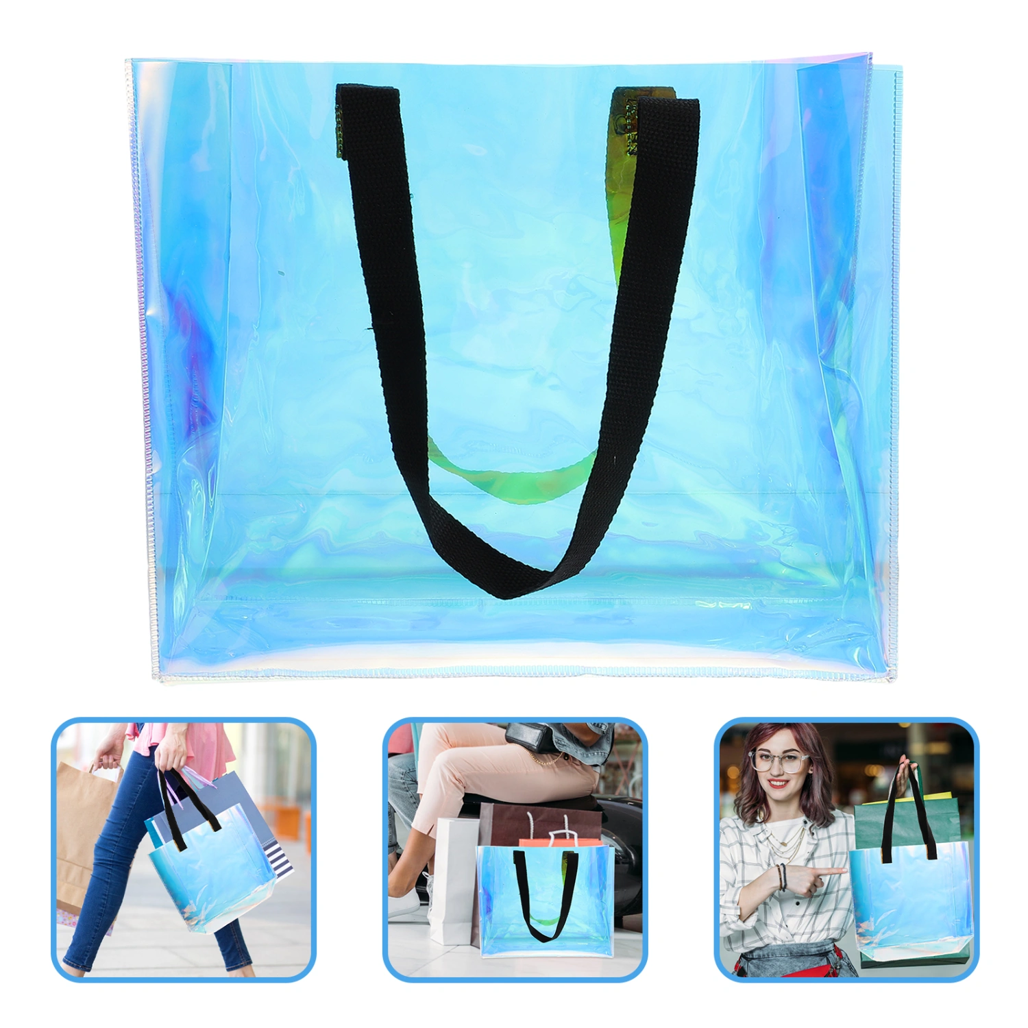 Tote Bag PVC Holographic Handbag for Work Beach Sports Game Casual Shopping Bag Gift Bag