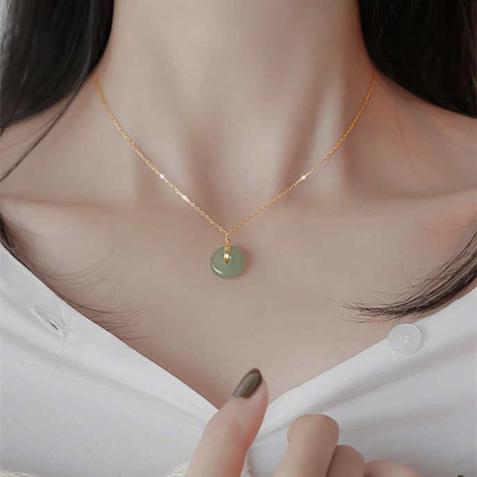 Natural Artificial Hetian Jade Pendant Safety Buckle Necklace