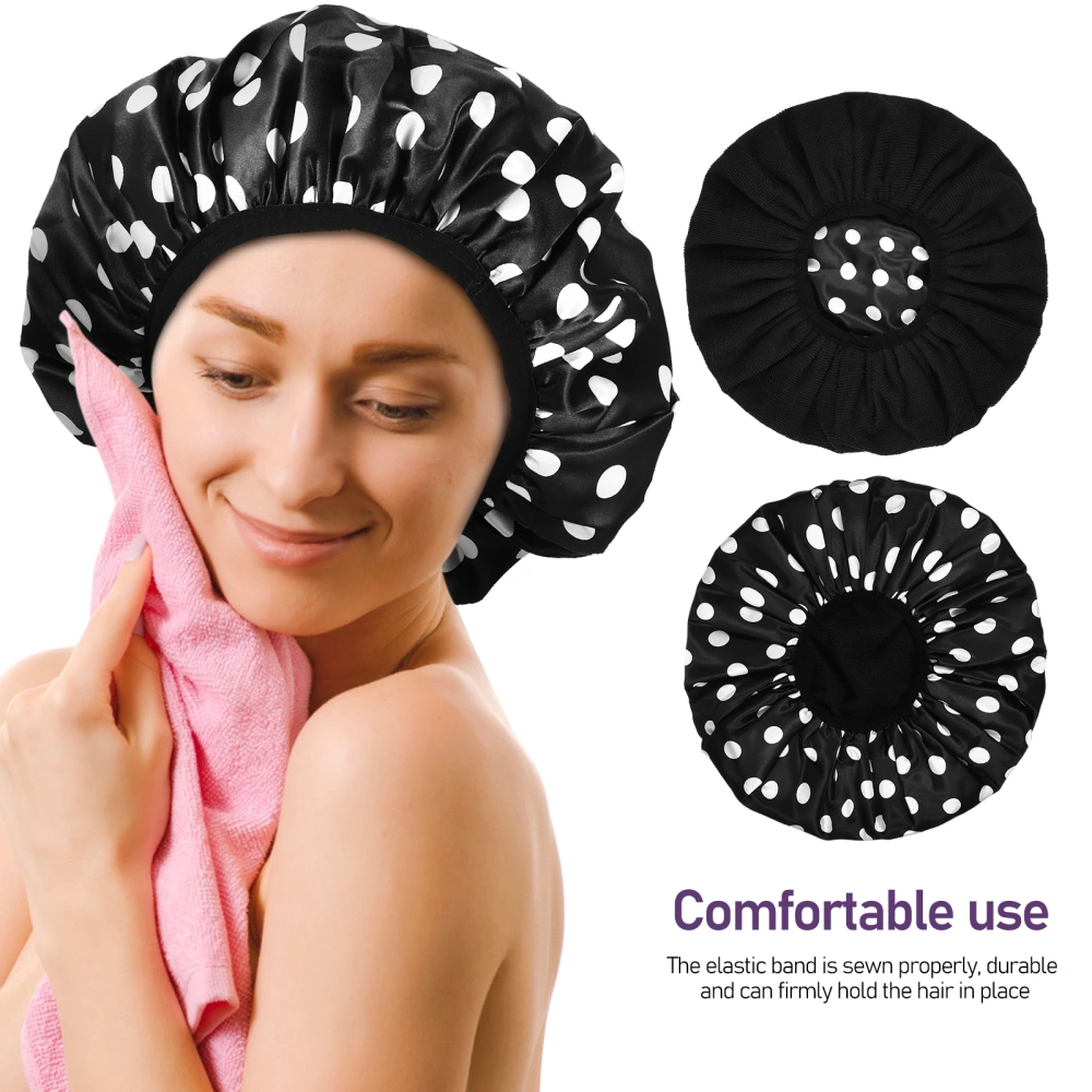 2 Pcs Bath Caps Reusable Thicken Round Dots Pattern Shower Caps Elastic Band Lined Microfiber Bath Hair Hats for Women Ladies