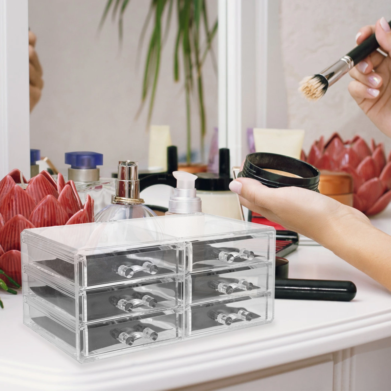Acrylic Clear Makeup Organizer Countertop Makeup Holder Cosmetic Storage Display Case