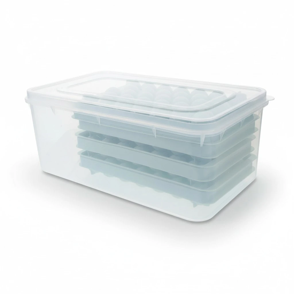 1 Set Round Ice Cube Tray with Lid and Bin Ice Balls Molds Sphere Ice Making Mold for Freezer