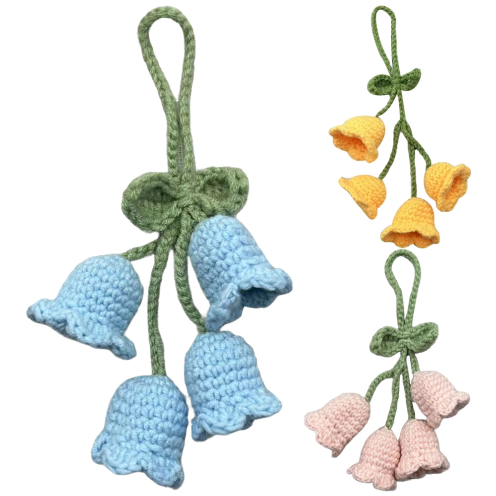 Crochet Knitting Convallaria View Mirror Charm Car Mirror Hanging Ornament Bag Decor